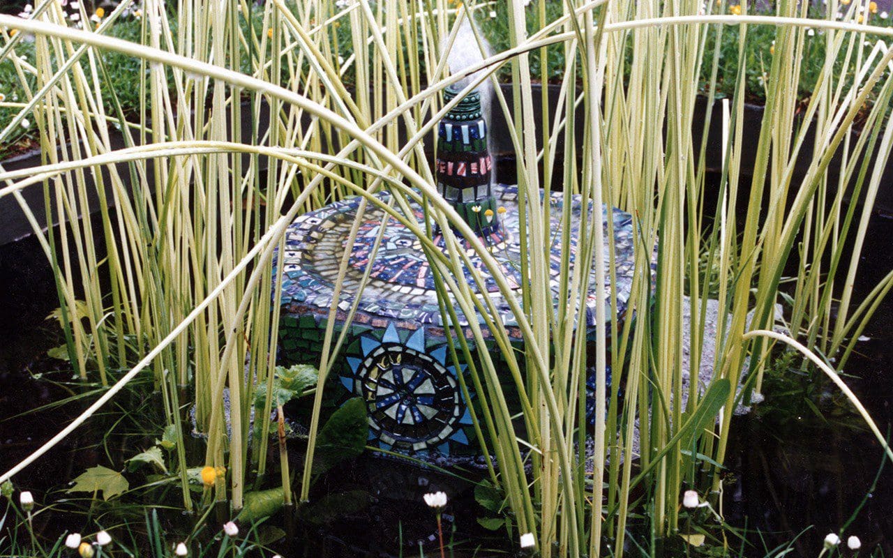 Cleo Mussi mosaic water feature for Dan Pearson Chelsea Flower Show garden 1993